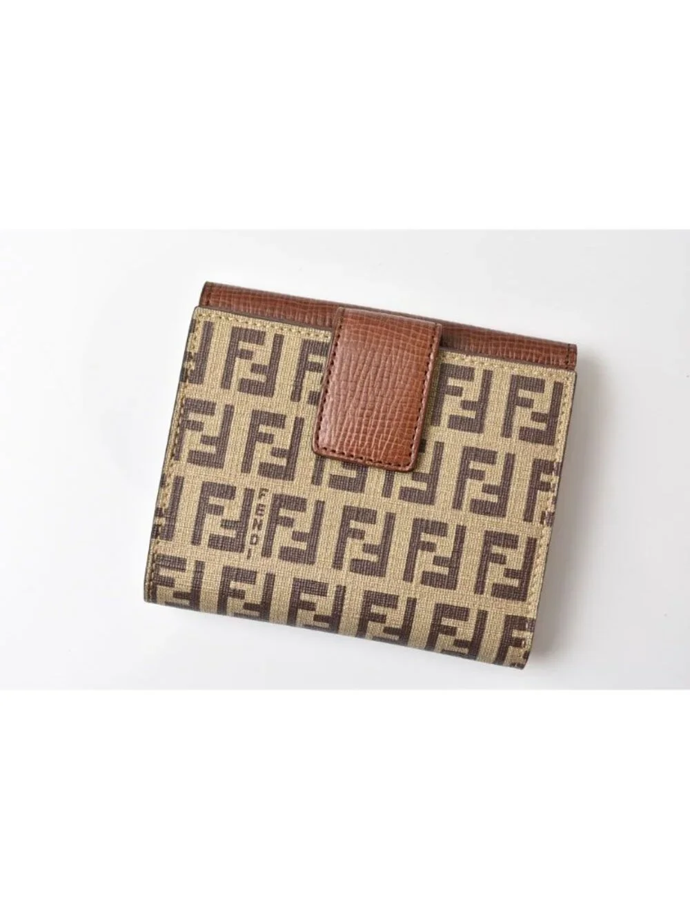Fendi Wallet Bifold Fold Zucca Pattern Beige Brown